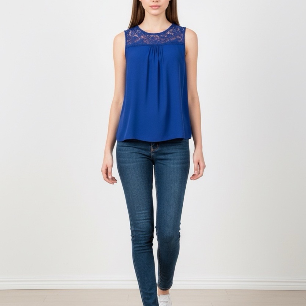 Blue Lace Sleeveless Top